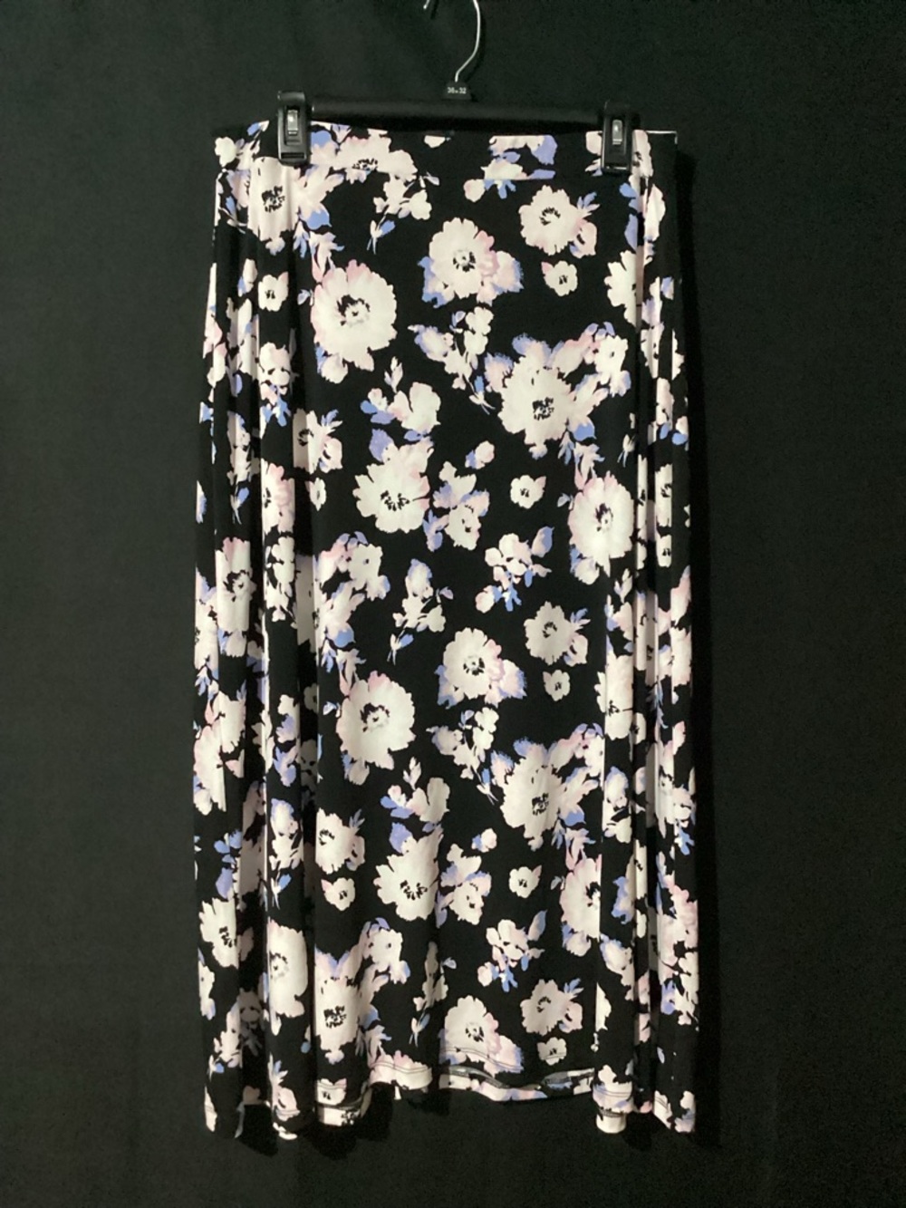 Evan Picone Black Maxi Skirt with White and Light Purple Floral Print